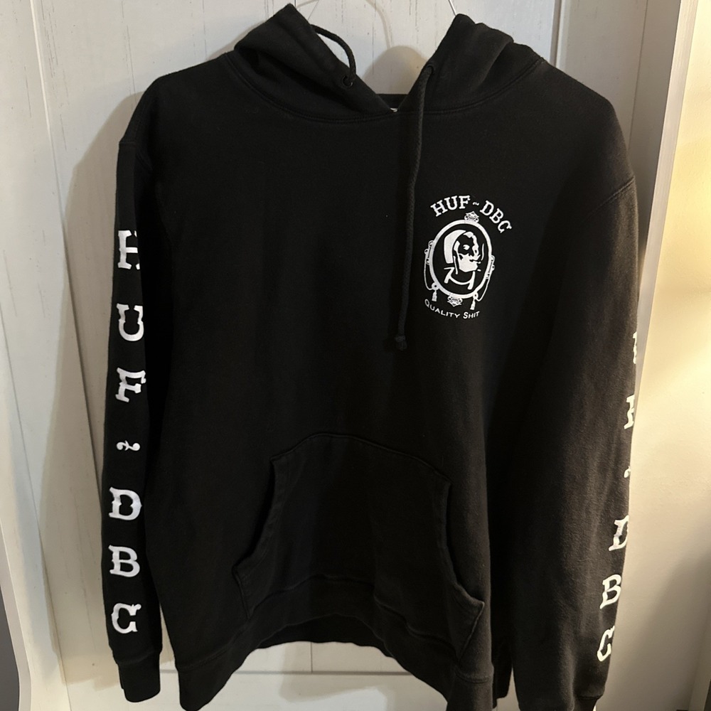 HUF DBC Quality Sh*t Pullover Hoodie Sweatshirt Size Large Black
